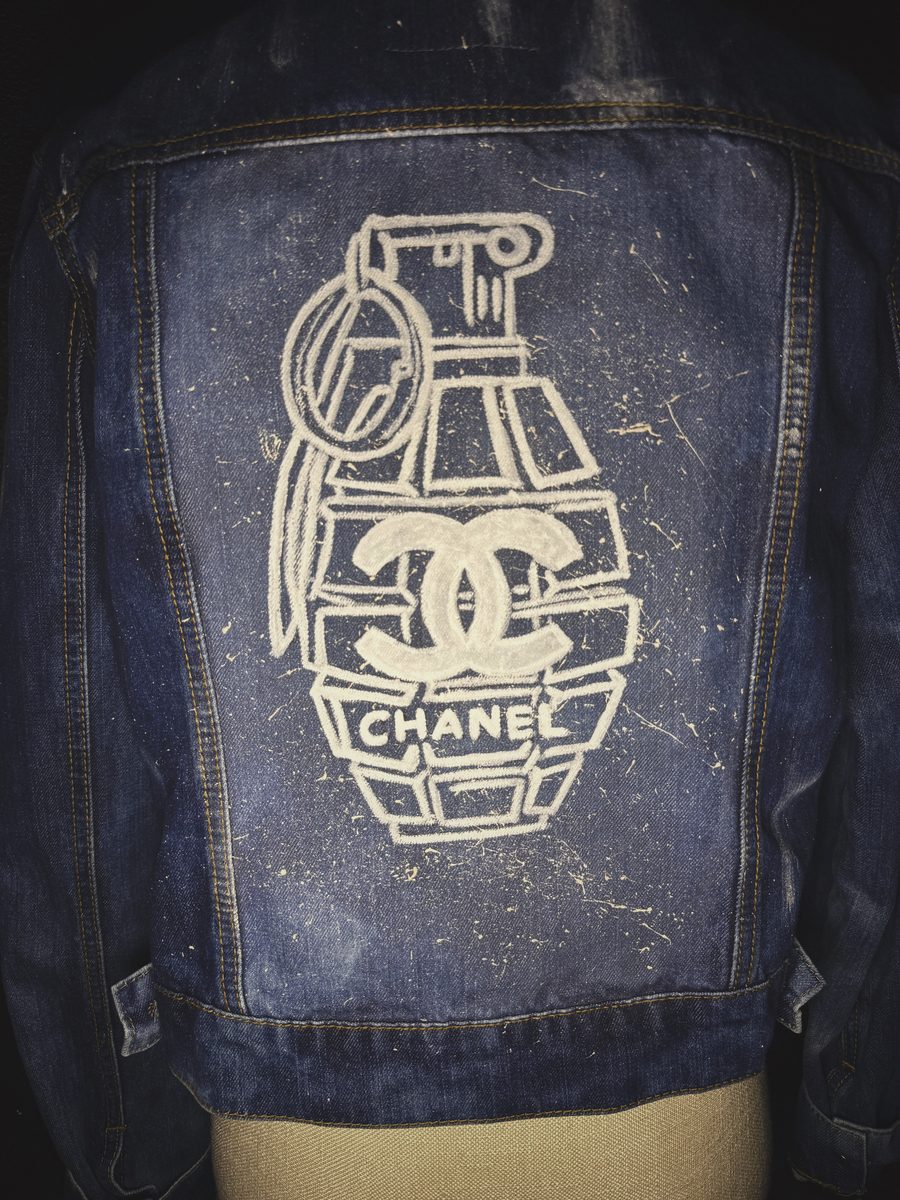 Couture Grenade hand-painted denim statement piece