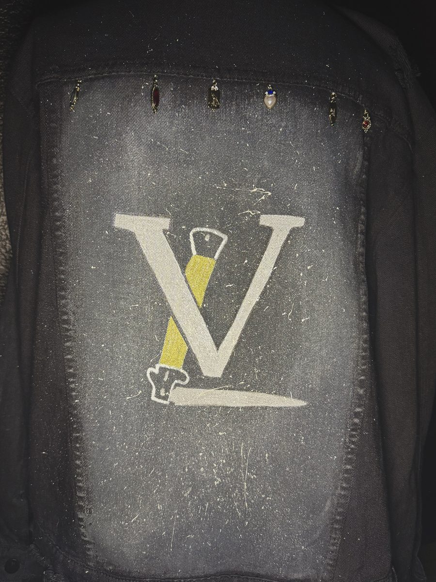 Luxe Dagger hand-painted black denim with gemstone charms